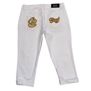COOGI Women's Y2K White Gold Embroidered Stretch Capri Jeans | Size 14W